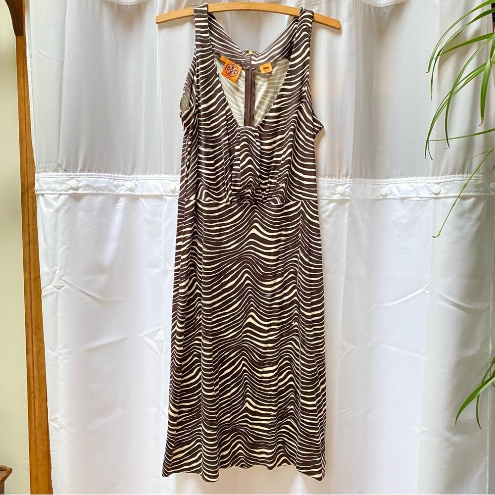 Tory Burch Emery Dress Coconut Zebra Silk Dress Cocktail Party Dark Brown White